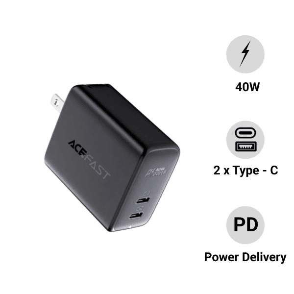Củ sạc Acefast PD3.0 40W 2 cổng USB-C (US) A11 đen