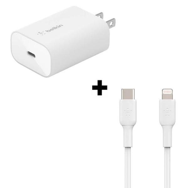 Bộ Combo cáp sạc Belkin 25W Type-C to Lightning màu trắng