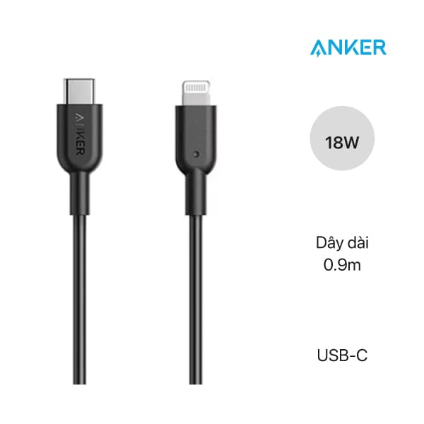 Cáp Anker PowerLine II Lightning to USB-C, dài 0.9m - A8632