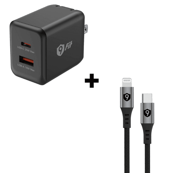 Bộ Combo cáp sạc 9Fit 35W Type-C to Lightning màu đen