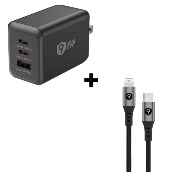 Bộ Combo cáp sạc 9Fit 65W Type-C to Lightning màu đen