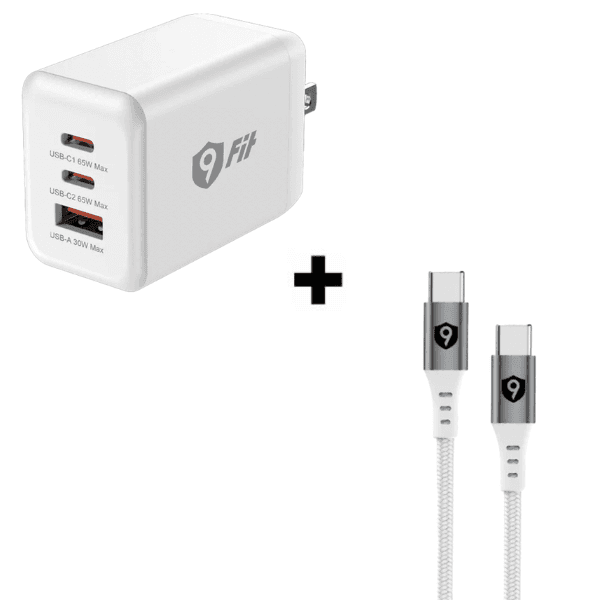 Bộ Combo cáp sạc 9Fit 65W Type-C to Type-C màu trắng