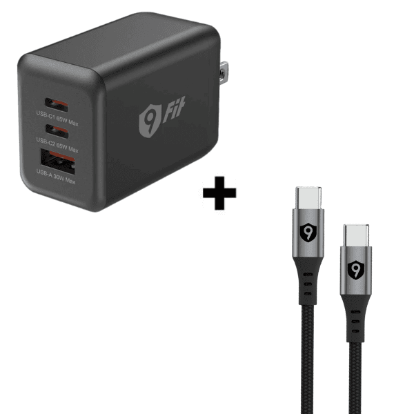 Bộ Combo cáp sạc 9Fit 65W Type-C to Type-C màu đen