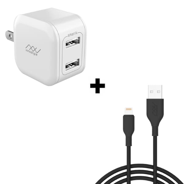 Bộ Combo cáp sạc Innostyle 12W Lightning màu đen
